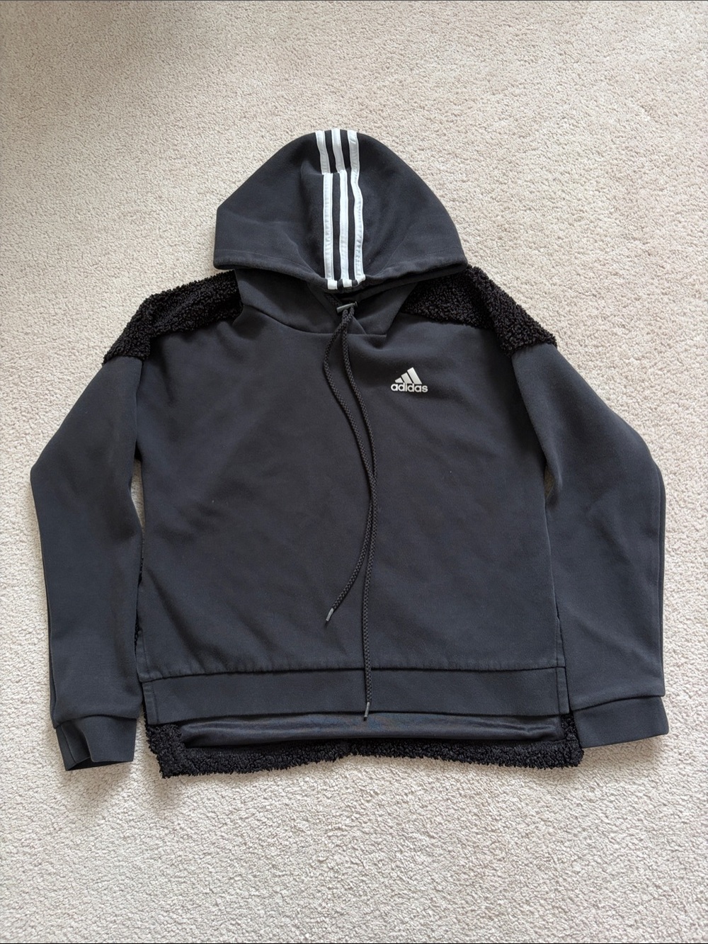 adidas W Black Cropped Hoodie with Sherpa